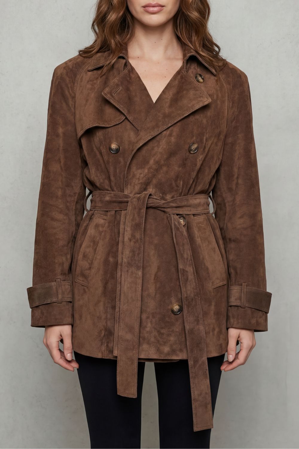 Valvetti – Double-breasted silhouette – Suede trench coat