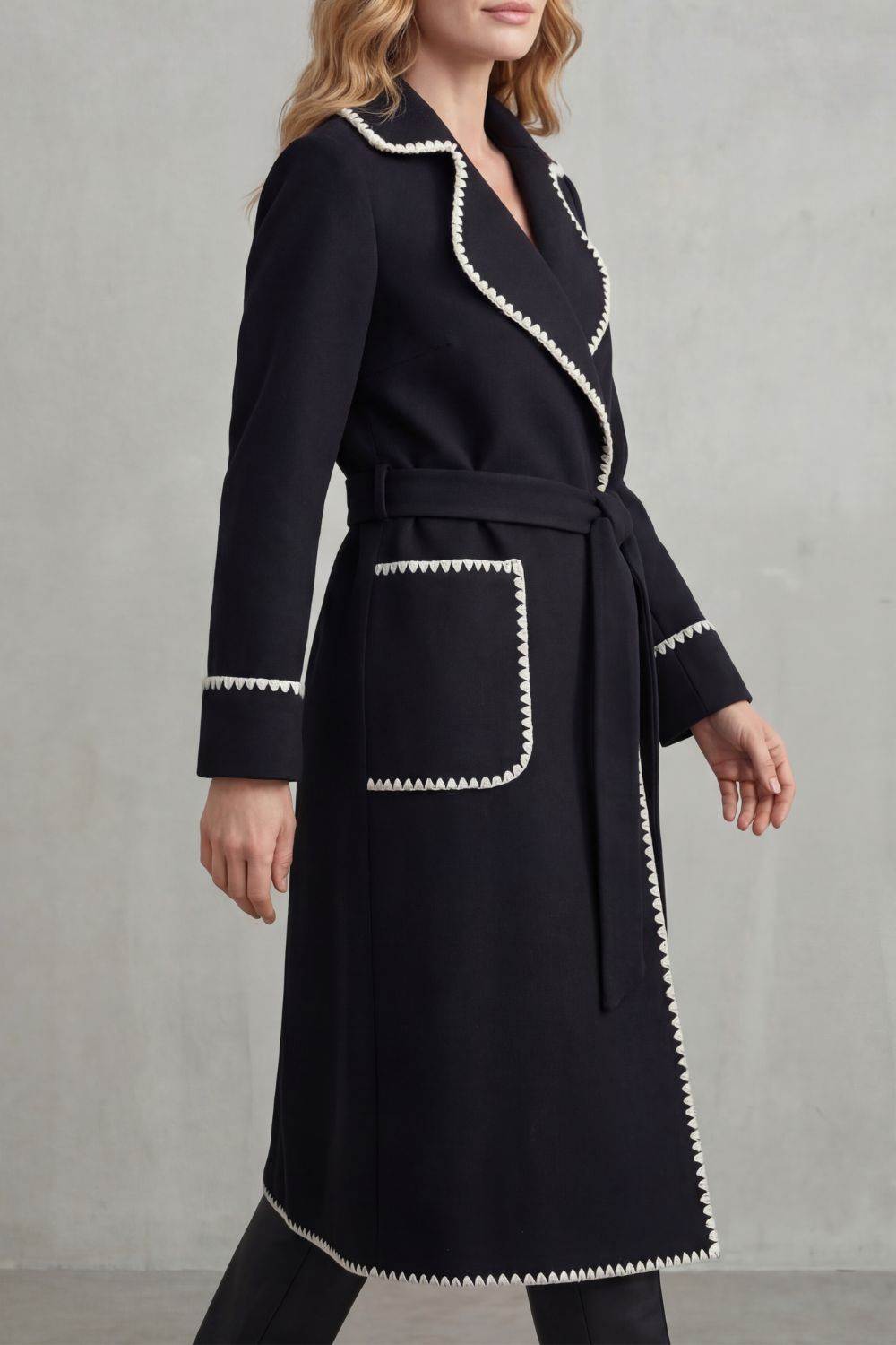 Serafelle – Contrast trim – Longline belted coat