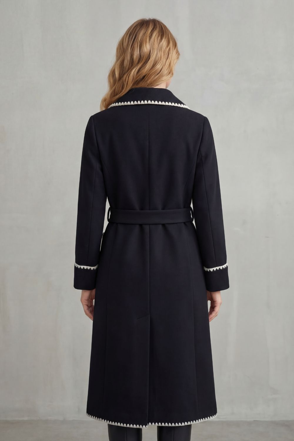 Serafelle – Contrast trim – Longline belted coat