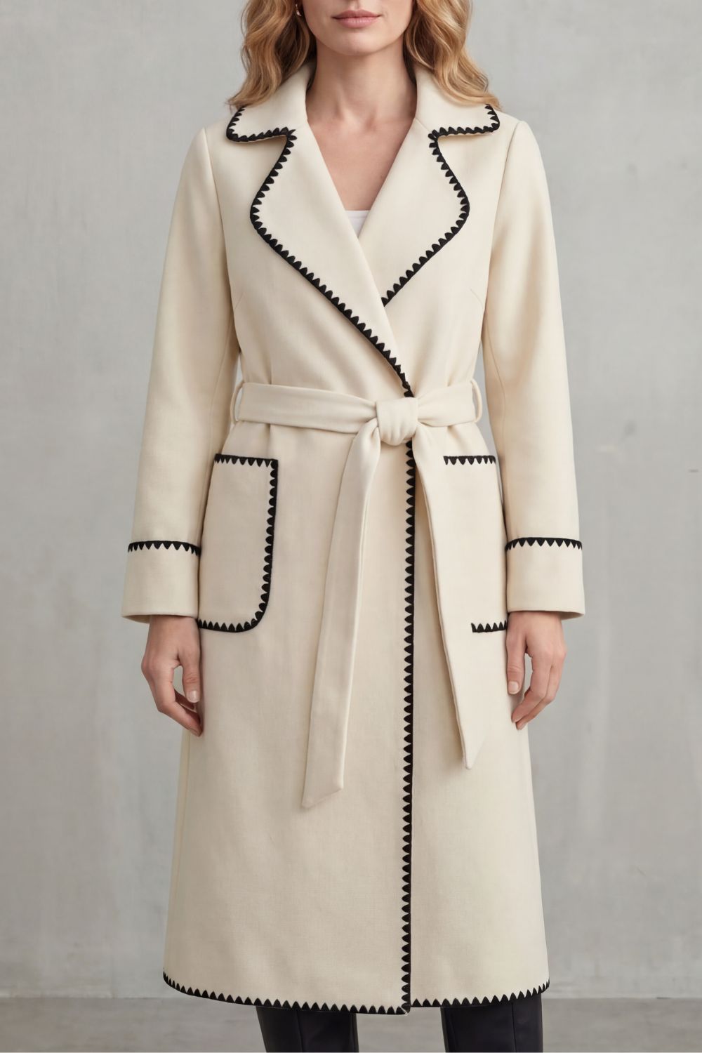 Serafelle – Contrast trim – Longline belted coat