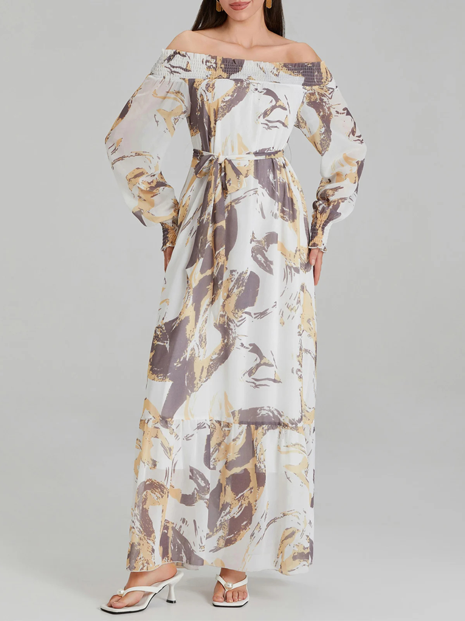 Premium Chiffon Maxi Dress with Belted Waist