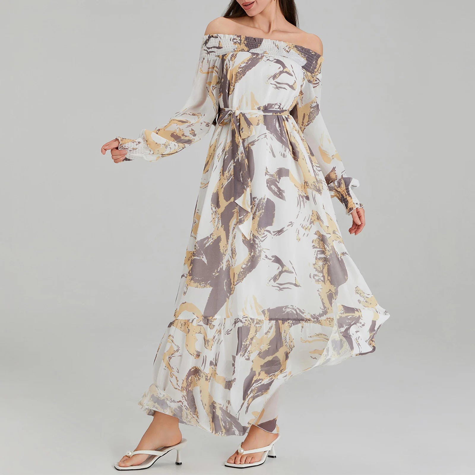 Premium Chiffon Maxi Dress with Belted Waist