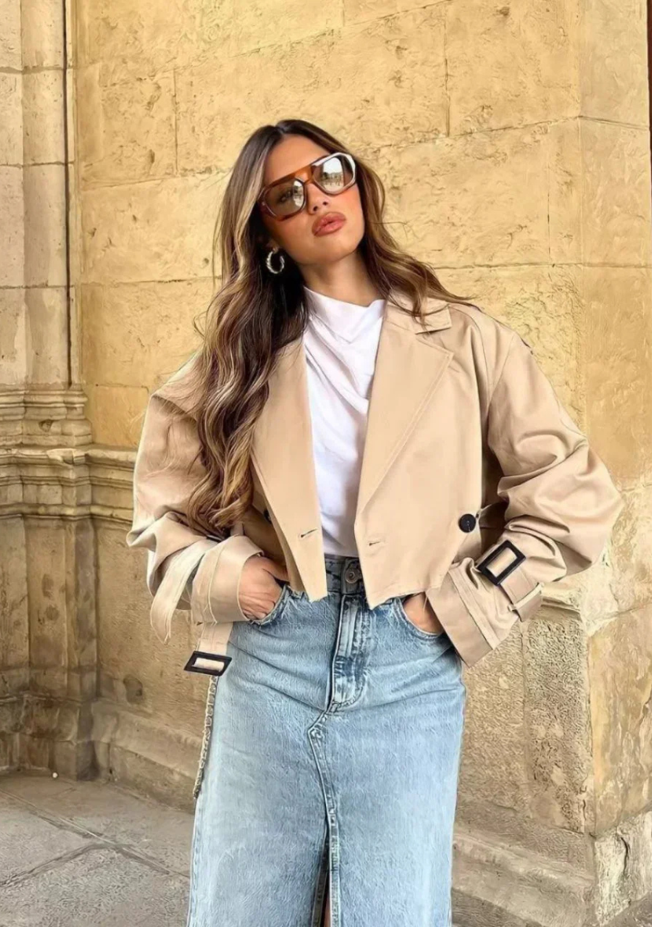 Sage - Cropped Belt Jacket