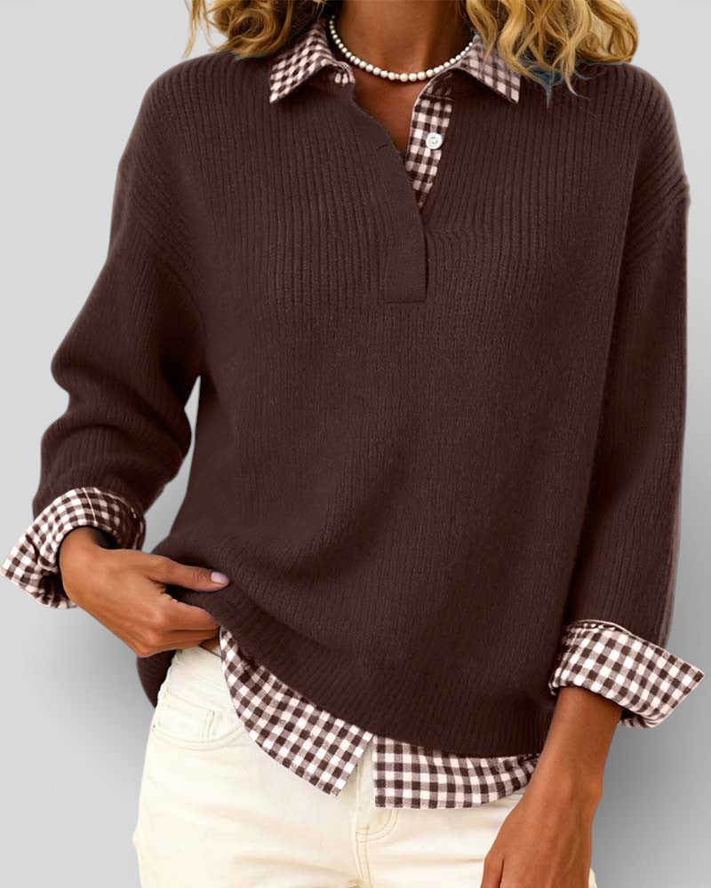 Alicia™ | Knitted Jumper with plaid detail