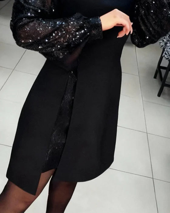 Avelisse | Puff Sleeve Patchwork Dress