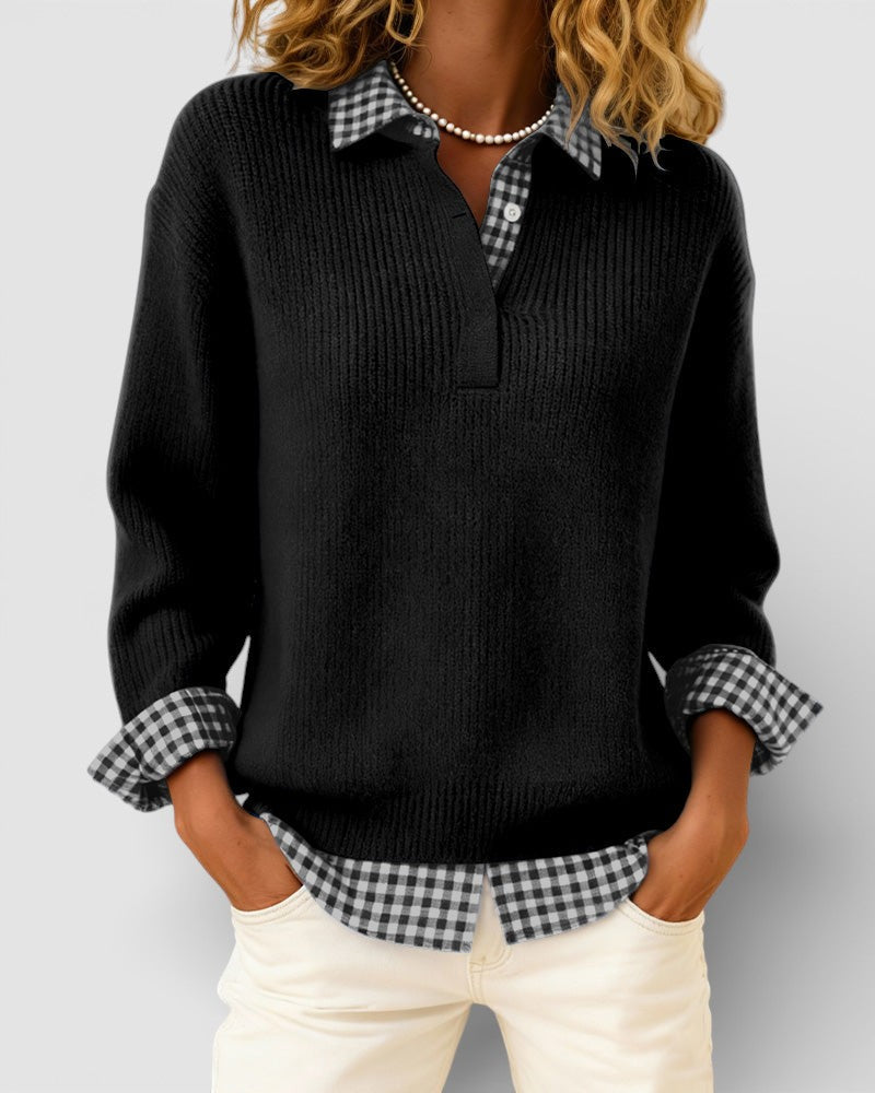 Alicia™ | Knitted Jumper with plaid detail