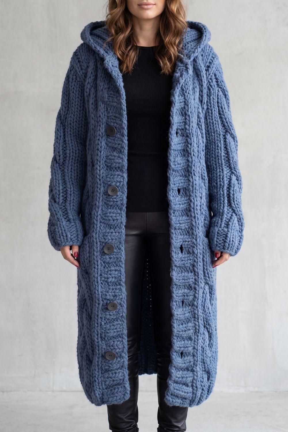 Karinaè – Oversized cable knit – Hooded cardigan coat