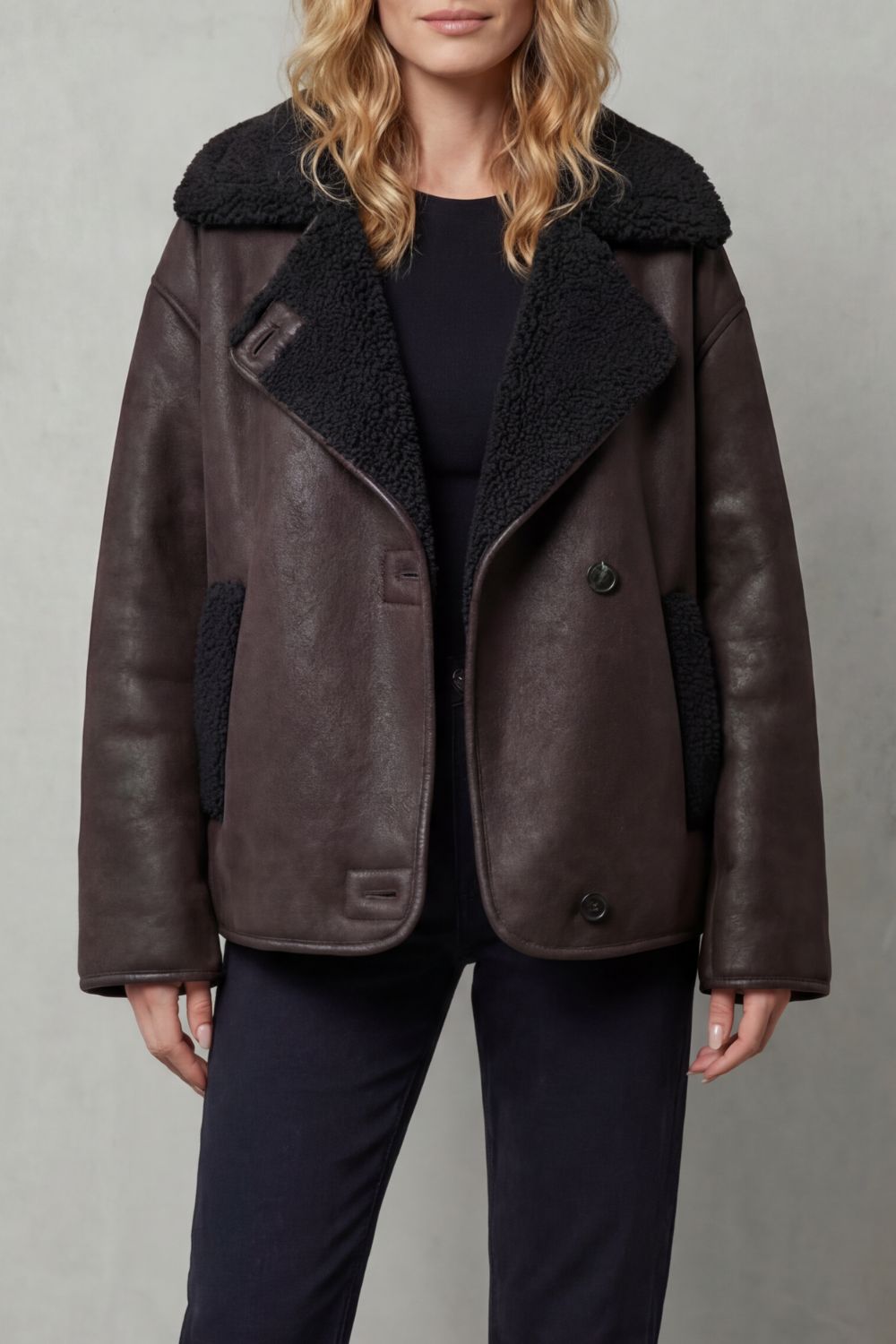 Bravonne – Shearling-lined design – Oversized aviator jacket