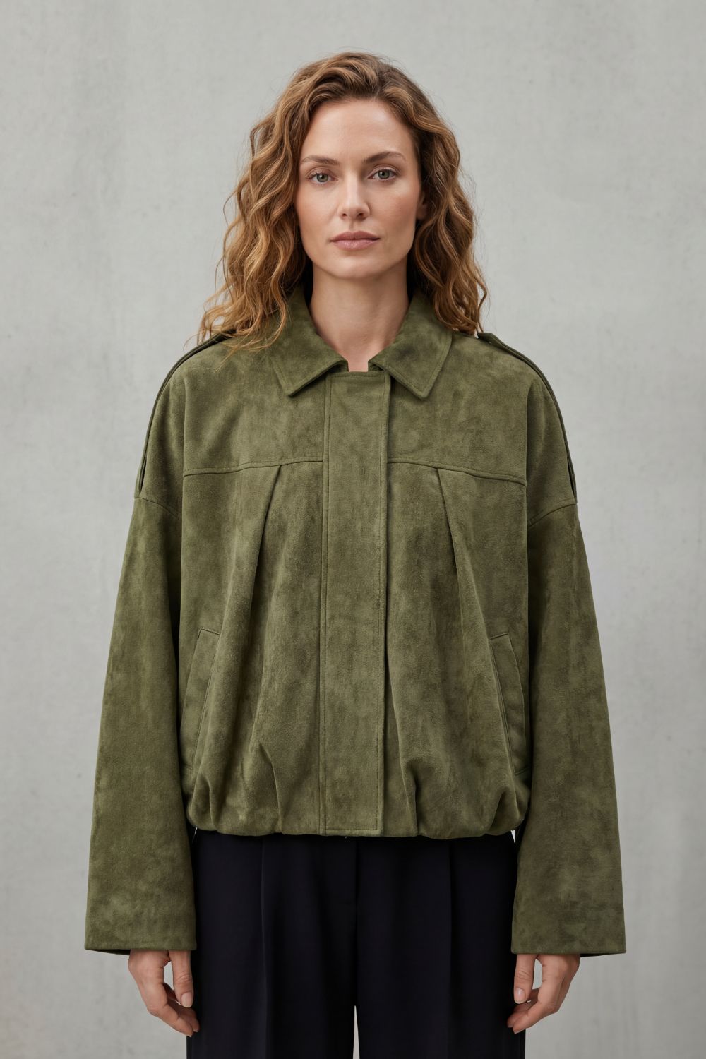 Solenné – Sculpted volume – Suede bomber jacket