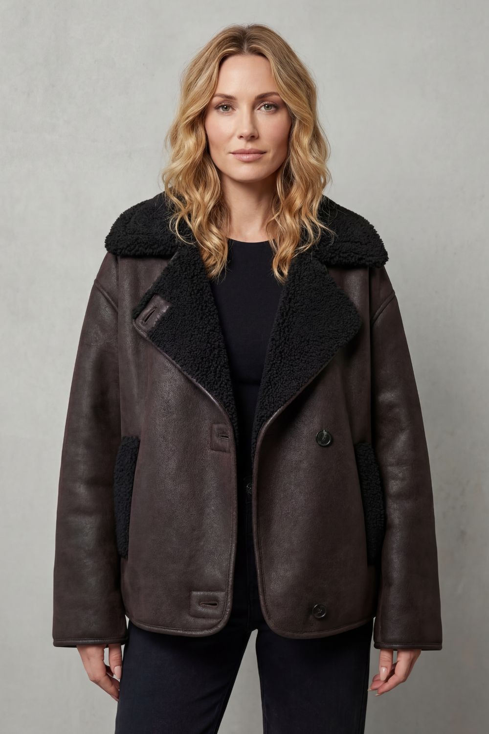 Bravonne – Shearling-lined design – Oversized aviator jacket