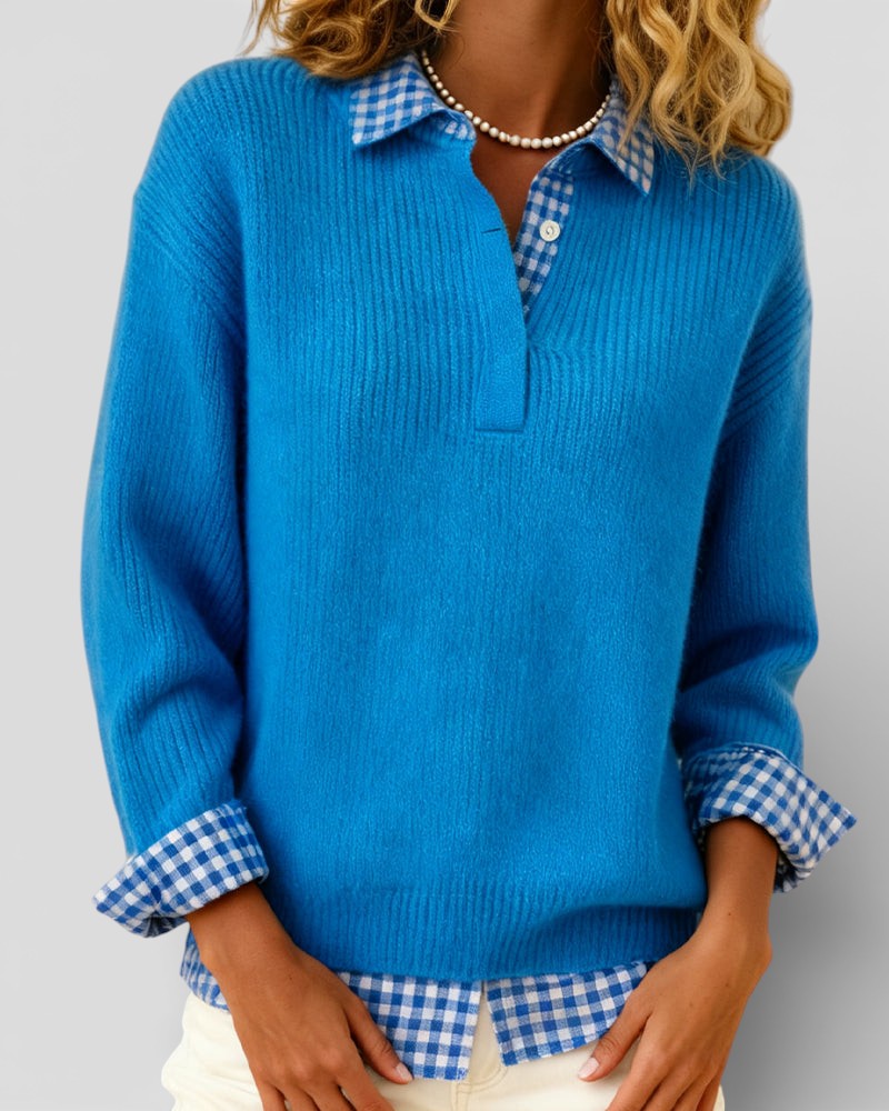 Alicia™ | Knitted Jumper with plaid detail