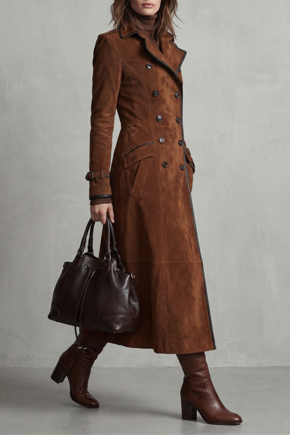 Marcelline – Tailored elegance – Long suede coat