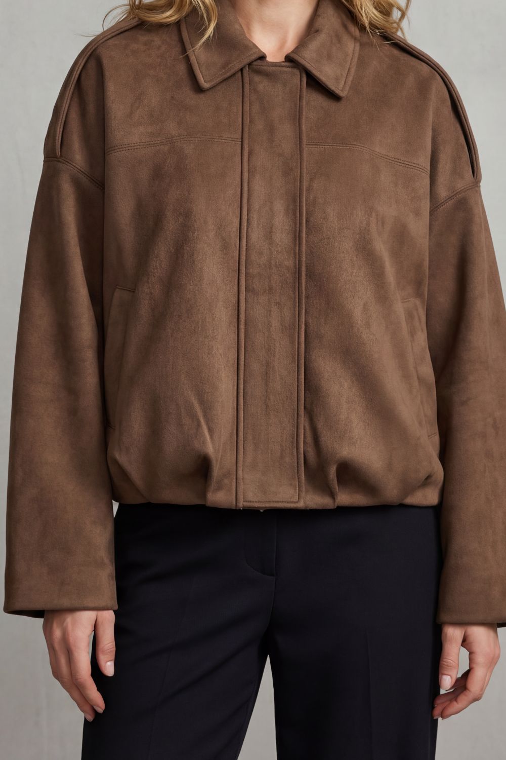 Solenné – Sculpted volume – Suede bomber jacket