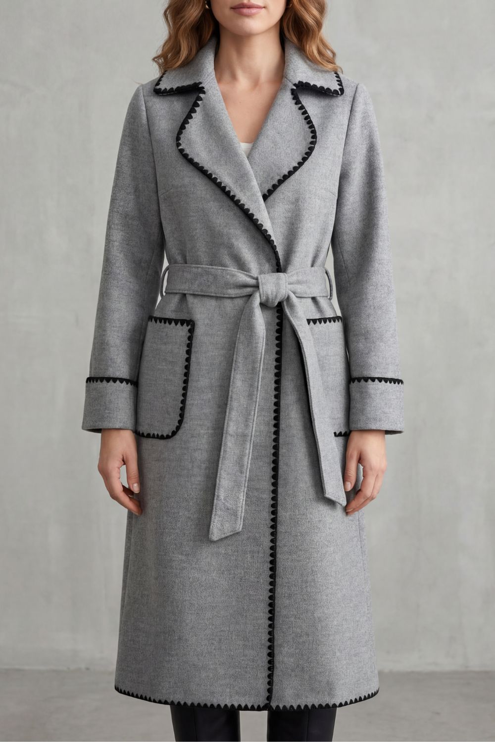 Serafelle – Contrast trim – Longline belted coat