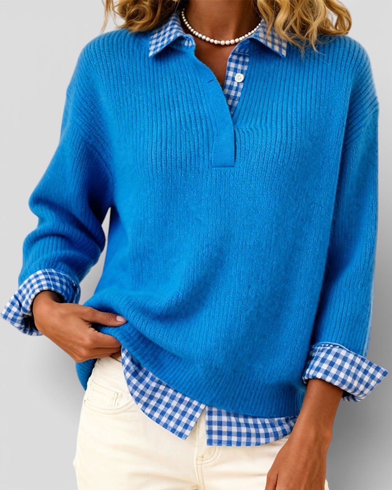 Alicia™ | Knitted Jumper with plaid detail
