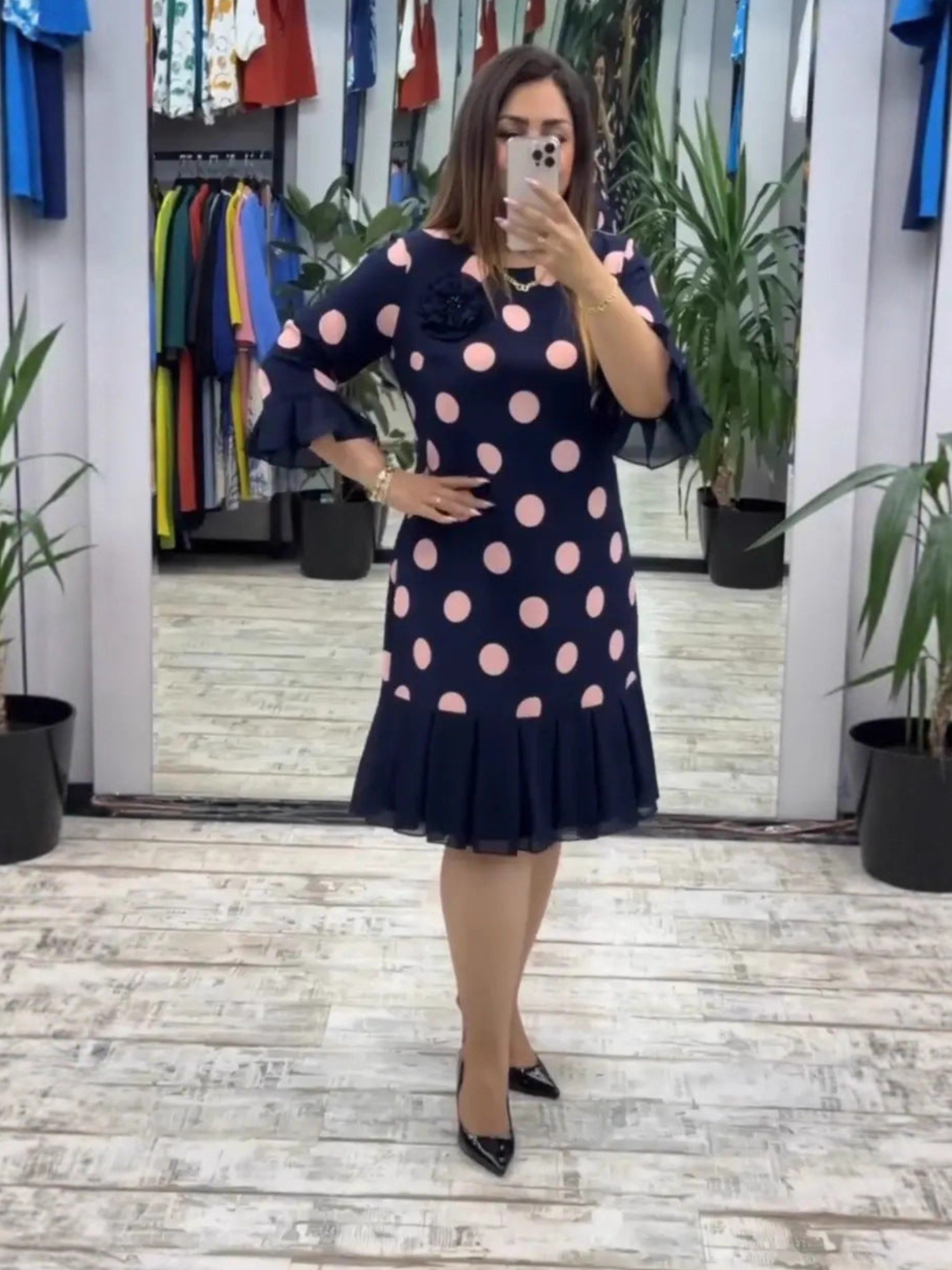 Palerine | Pleated Polka Dot Dress