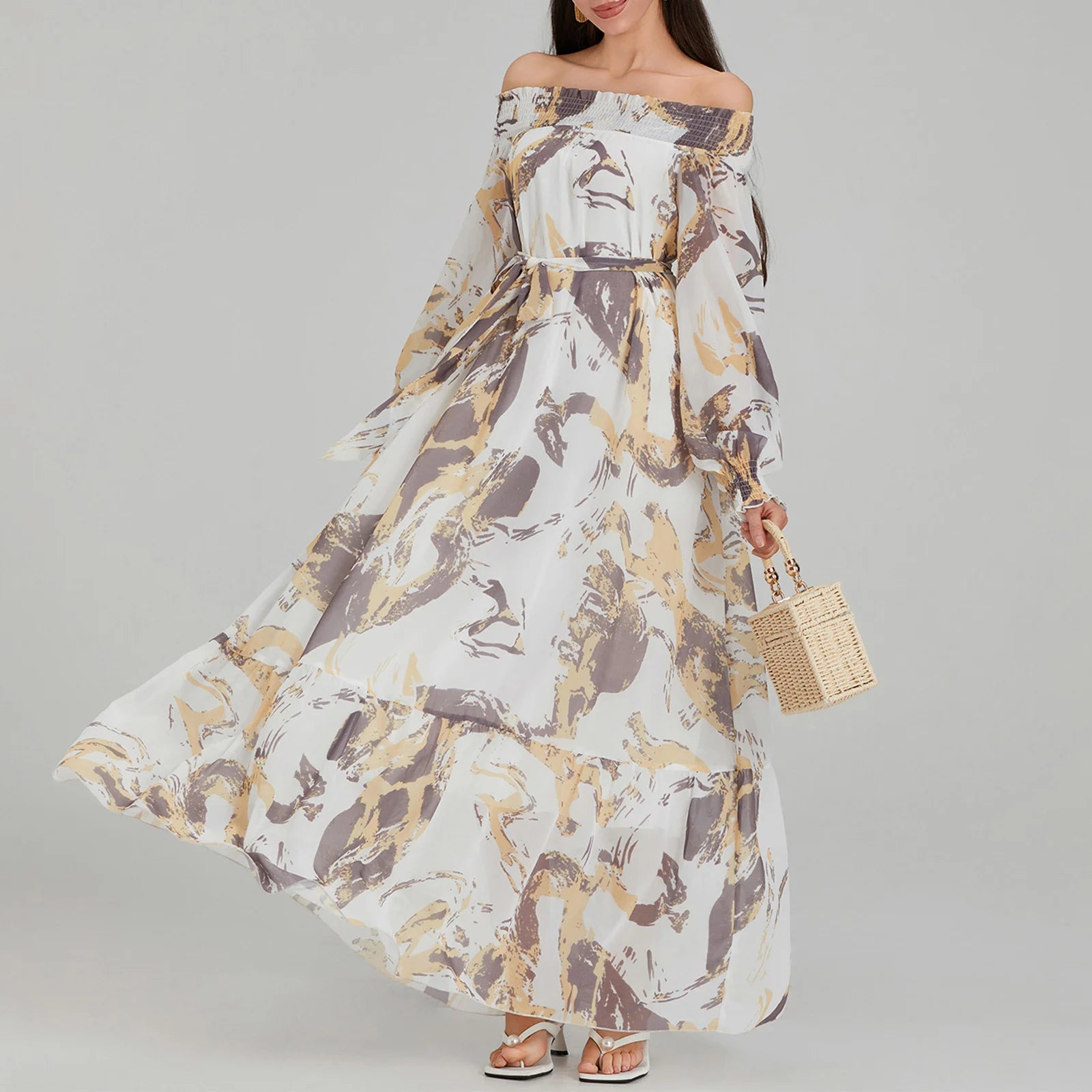 Premium Chiffon Maxi Dress with Belted Waist