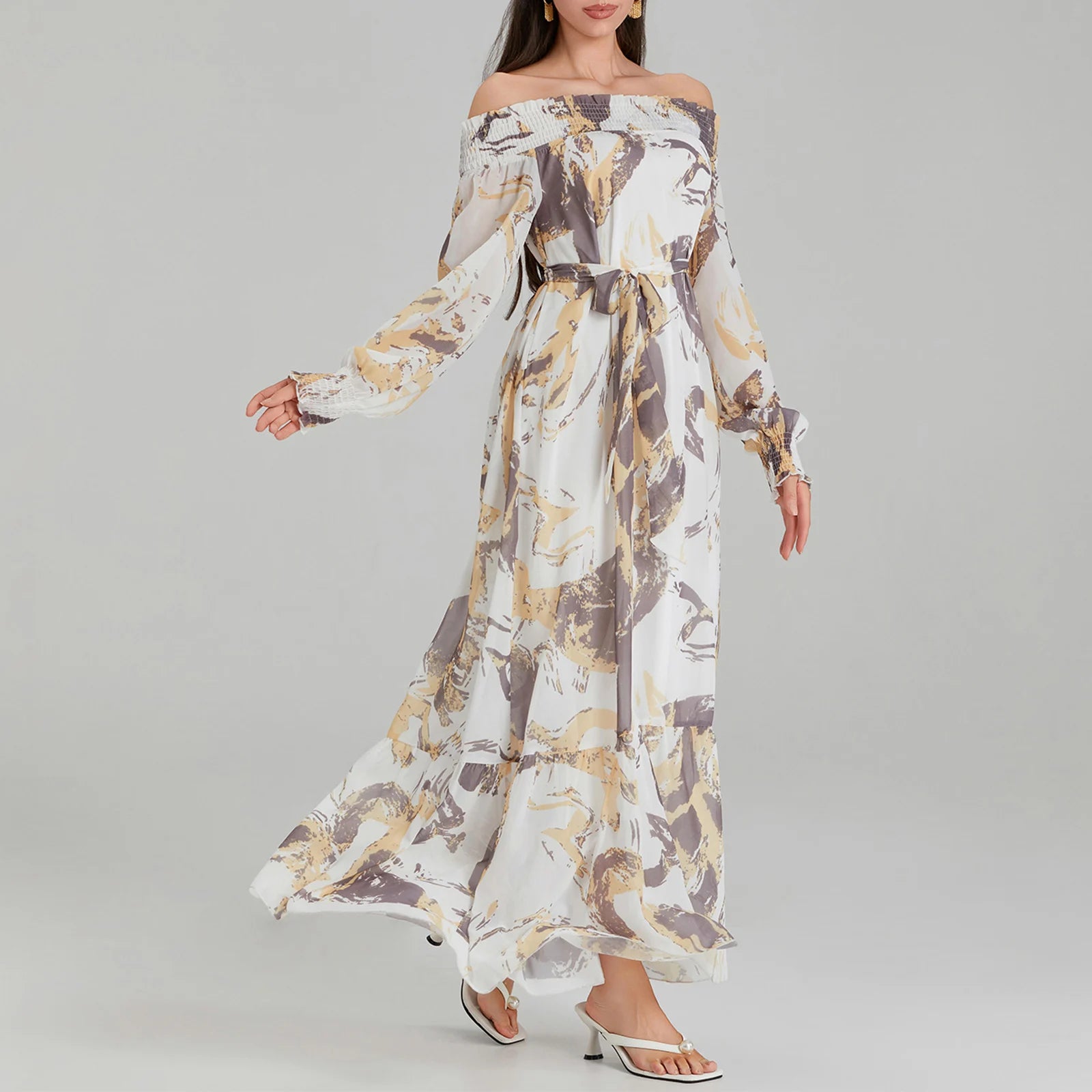 Premium Chiffon Maxi Dress with Belted Waist