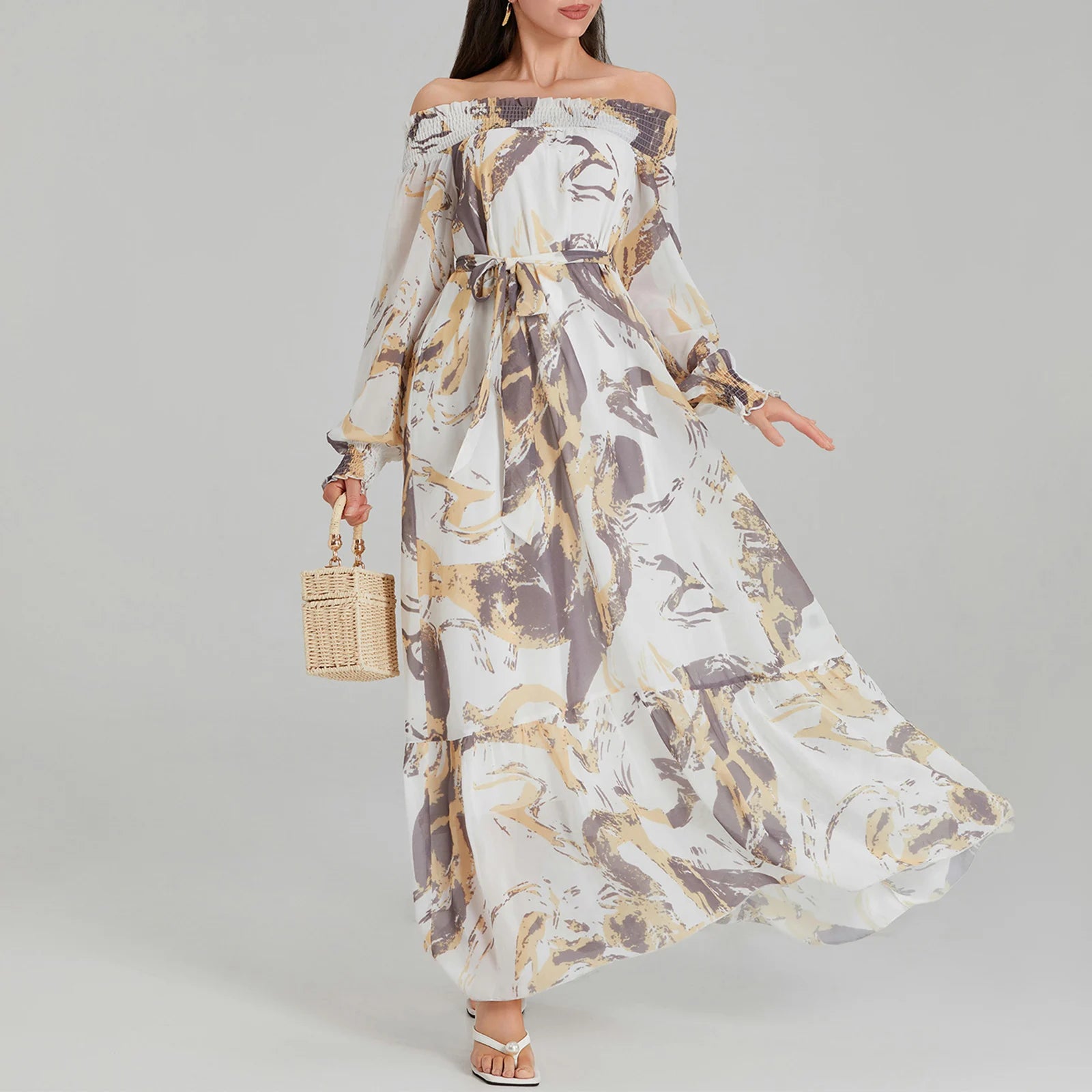 Premium Chiffon Maxi Dress with Belted Waist