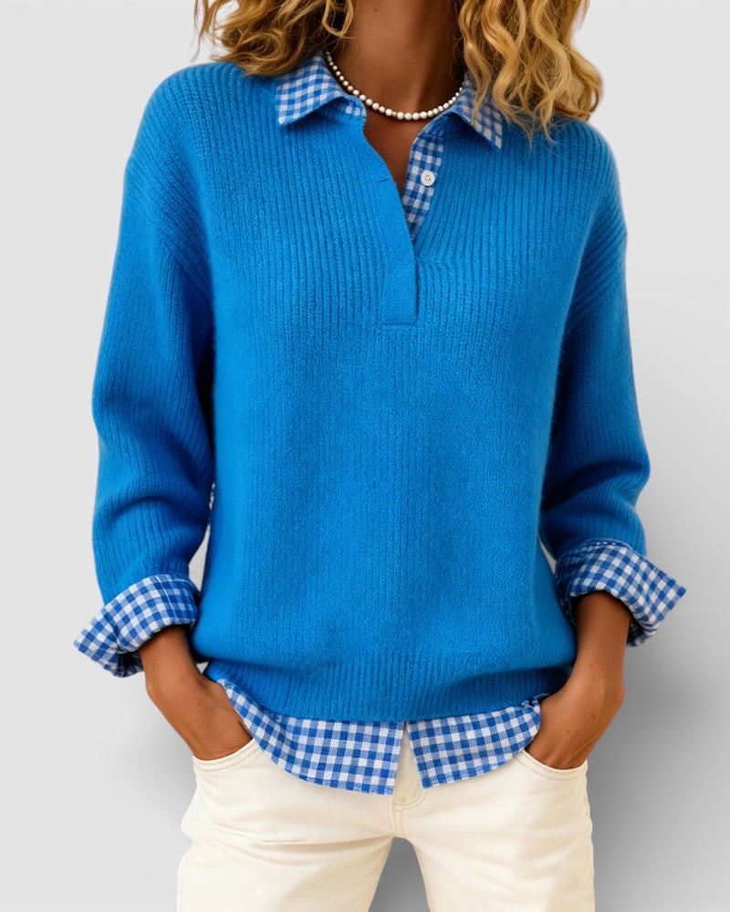 Alicia™ | Knitted Jumper with plaid detail
